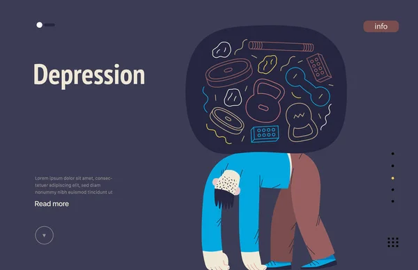 Mental Disorders Web Template Depression Modern Flat Vector Illustration Tired —  Vetores de Stock