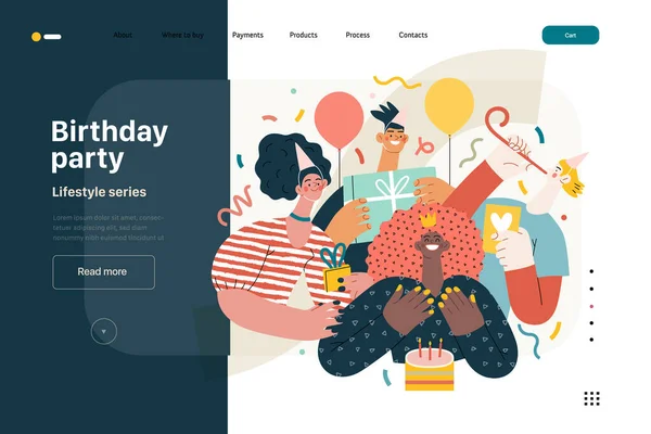Lifestyle Web Template Birthday Party Modern Flat Vector Illustration Men — Stock Vector