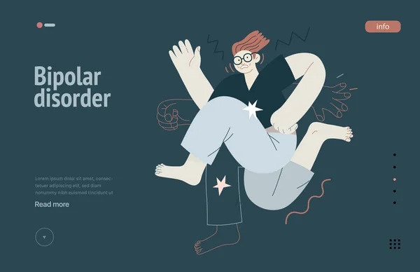Mental Disorders Web Template Bipolar Disorder Modern Flat Vector Illustration — Vetor de Stock