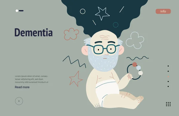 Mental Disorders Web Template Dementia Modern Flat Vector Illustration Elderly — Wektor stockowy