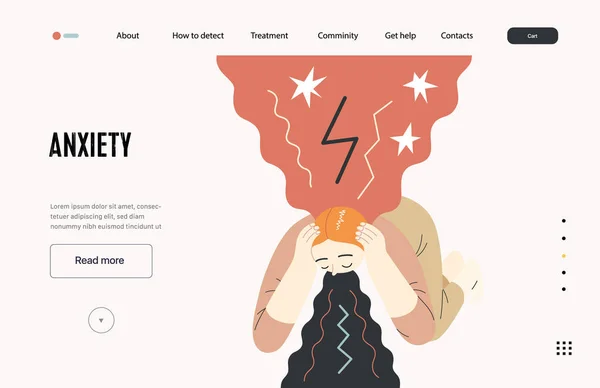 Mental Disorders Web Template Anxiety Modern Flat Vector Illustration Woman — Archivo Imágenes Vectoriales