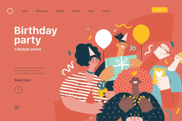 Életmód Web Sablon Születésnapi Party Modern Lapos Vektor Illusztráció Férfiak — Stock Vector