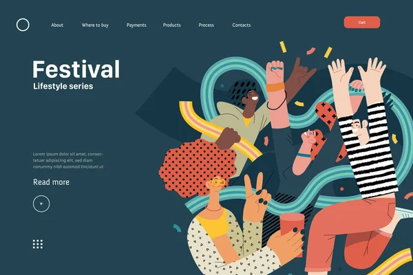 Lifestyle Web Template Festival Modern Flat Vector Illustration Man Woman — Stock Vector