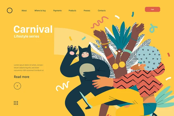 Plantilla Web Estilo Vida Carnaval Ilustración Vectorial Plana Moderna Personas — Vector de stock