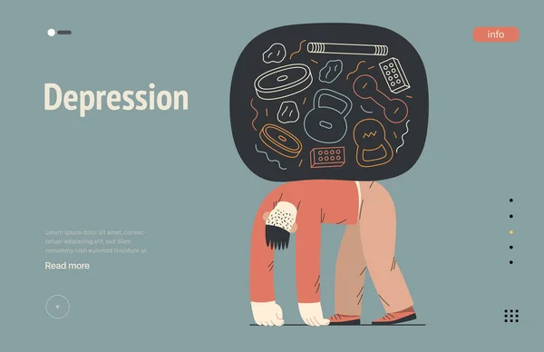 Mental Disorders Web Template Depression Modern Flat Vector Illustration Tired — Stockový vektor