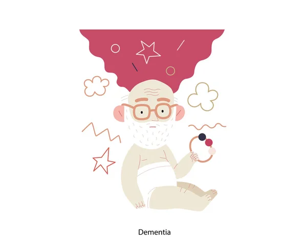 Mental Disorders Illustration Dementia Modern Flat Vector Illustration Elderly Man — Archivo Imágenes Vectoriales