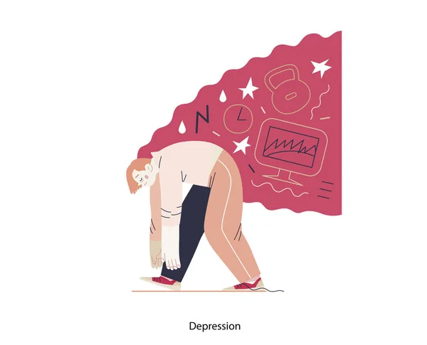 Ilustracja Zaburzeń Psychicznych Depresja Współczesny Płaski Wektor Ilustracji Zmęczonego Człowieka — Wektor stockowy