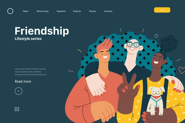 Lifestyle Website Template Vriendschap Moderne Platte Vector Illustratie Van Een — Stockvector