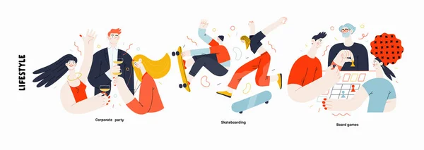 Серия Lifestyle Современная Плоская Векторная Иллюстрация Корпоратива Катания Коньках Настольных — стоковый вектор