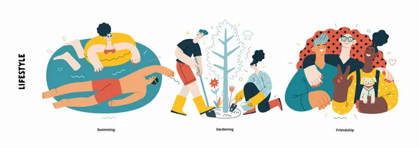 Seria Lifestyle Nowoczesny Wektor Płaski Ilustracja Przyjaźni Ogrodnictwo Sadzenie Drzewa — Wektor stockowy
