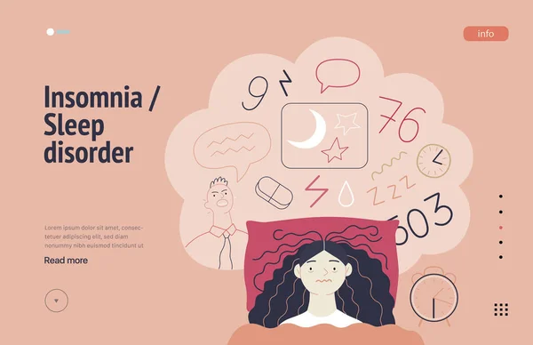 Mental Disorders Web Template Insomnia Sleep Disorder Modern Flat Vector — Stock Vector