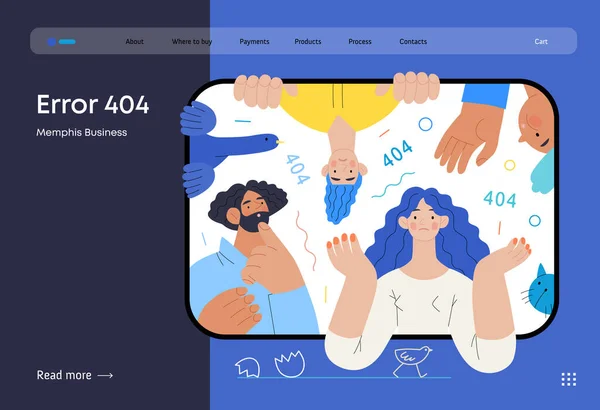 孟菲斯的商业例证 错误404 现代平面向量概念图解页错误404 在平板屏幕上困惑的人 页没有找到隐喻 公司业务销售概念 — 图库矢量图片