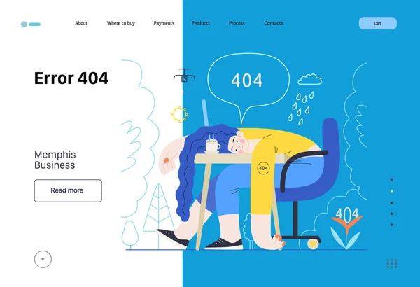 孟菲斯的商业例证 错误404 现代平面向量概念插图页错误404 绝望的女人在办公桌前 页没有找到隐喻 公司业务销售概念 — 图库矢量图片