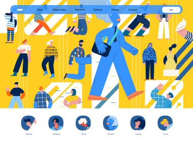 Yapay zeka, yapay zeka ve insanlık. Gündelik hayatta insanlar arasında yürüyen yapay zeka karakterinin modern düz vektör çizimi. AI avantajı metaforu, fayda, dostluk konsepti