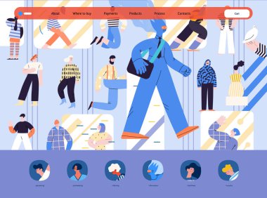 Yapay zeka, yapay zeka ve insanlık. Gündelik hayatta insanlar arasında yürüyen yapay zeka karakterinin modern düz vektör çizimi. AI avantajı metaforu, fayda, dostluk konsepti