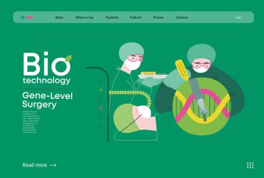 Bio-Teknoloji, Gen-Seviye Cerrahi - moleküler seviyedeki hassas genetik değişikliklerin modern düz vektör gösterimi. Genetik bozuklukların tedavisi ve insan sağlığının iyileştirilmesi metaforu