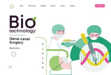 Bio-Teknoloji, Gen-Seviye Cerrahi - moleküler seviyedeki hassas genetik değişikliklerin modern düz vektör gösterimi. Genetik bozuklukların tedavisi ve insan sağlığının iyileştirilmesi metaforu