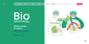 Bio-Teknoloji, Gen-Seviye Cerrahi - moleküler seviyedeki hassas genetik değişikliklerin modern düz vektör gösterimi. Genetik bozuklukların tedavisi ve insan sağlığının iyileştirilmesi metaforu