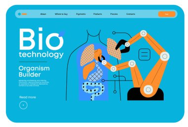 Bio Technology, Organism Builder -modern flat vector concept illustration of robot assembling organism using blocks, parts representing organ systems. Metaphor of regenerative medicine and 3D printing clipart