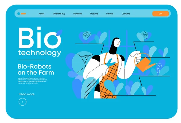 Bioteknik Roboten Gården Modern Platt Vektor Koncept Illustration Bio Robot — Stock vektor