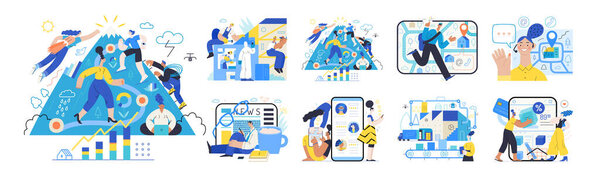 Ilustración Negocios Memphis Empresa Moderno Esbozado Ilustraciones Concepto Vector Plano — Vector de stock