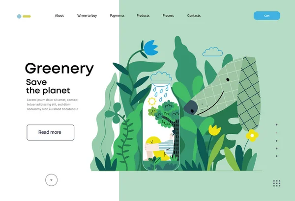 Greenery Ecologia Moderna Conceito Vetorial Plana Ilustração Homem Garrafa Teh — Vetor de Stock