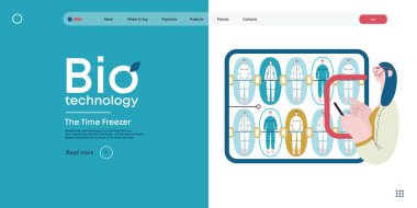 Bio Teknoloji, Cryocapsule Time Freezer - donmuş zaman kasalarını andıran gelecekçi kriyokapsüllerin modern düz vektör çizimi. Kriyonik teknoloji ile yaşamı ve zamanı koruma metaforu