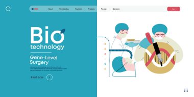 Bio-Teknoloji, Gen-Seviye Cerrahi - moleküler seviyedeki hassas genetik değişikliklerin modern düz vektör gösterimi. Genetik bozuklukların tedavisi ve insan sağlığının iyileştirilmesi metaforu