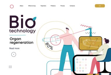 Biyo Teknoloji, Organ yenilenmesi modern düz vektör konsepti el yenileme, fütüristik teknoloji. Yenileyici tıp metaforu ve vücutların kendi kendini onarma yeteneği.