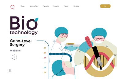 Bio-Teknoloji, Gen-Seviye Cerrahi - moleküler seviyedeki hassas genetik değişikliklerin modern düz vektör gösterimi. Genetik bozuklukların tedavisi ve insan sağlığının iyileştirilmesi metaforu