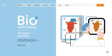 Bio Technology, 3 boyutlu organ baskısı, modern düz vektör konsepti, 3 boyutlu yazıcının insan kalbi yaratması. Organ naklindeki teknoloji metaforu ve rejeneratif tıbbın geleceği