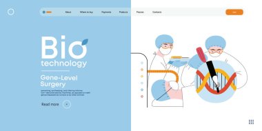 Bio-Teknoloji, Gen-Seviye Cerrahi - moleküler seviyedeki hassas genetik değişikliklerin modern düz vektör gösterimi. Genetik bozuklukların tedavisi ve insan sağlığının iyileştirilmesi metaforu