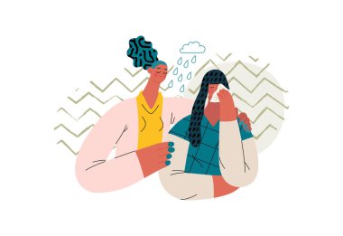 Mutual Support: Emotional aid and support -modern flat vector concept illustration of a woman comforting her friend in her sorrow A metaphor of voluntary, collaborative exchanges of resource, services clipart