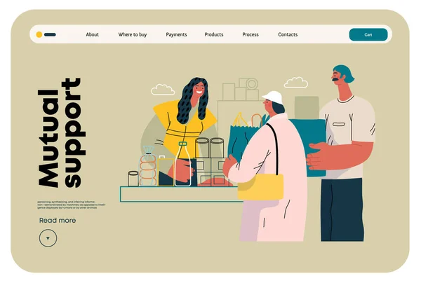 Soutien Mutuel Apporter Épicerie Banque Alimentaire Illustration Concept Vectoriel Plat — Image vectorielle