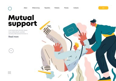 Karşılıklı Destek, Düşen Kişilere Yardım - modern düz vektör konsepti insan kayması, diğeri onu destekliyor, düşüşü önlüyor. Gönüllü ve işbirlikçi hizmet değişimi metaforu