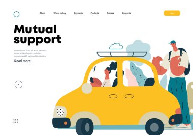 Karşılıklı Destek: Arabayı park etmede yardım -modern düz vektör konsepti paralel park eden kadına yardım eden erkeğin resmedilmesi- Gönüllü iş birliği ve hizmet alışverişi metaforu