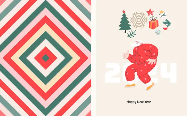 Noel Baba Nın Noel Kartpostalları Noel Yeni Yıl Sembollerinin Modern — Stok Vektör