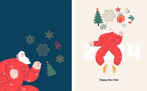 Noel Baba Nın Noel Kartpostalları Noel Yeni Yıl Sembollerinin Modern — Stok Vektör