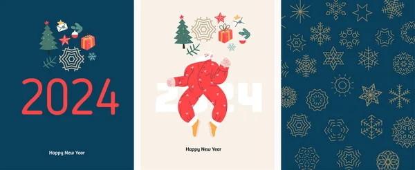 Рождественские Открытки Санта Клаусом Современные Векторные Концептуальные Иллюстрации Рождественских Новогодних — стоковый вектор