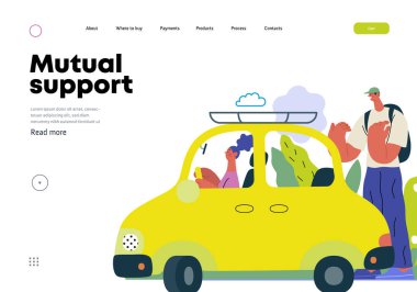 Karşılıklı Destek: Arabayı park etmede yardım -modern düz vektör konsepti paralel park eden kadına yardım eden erkeğin resmedilmesi- Gönüllü iş birliği ve hizmet alışverişi metaforu