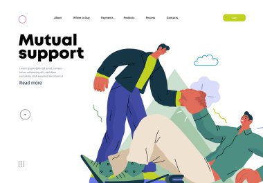 Karşılıklı Destek: Düşkün bir insanın kalkmasına yardım etmek - modern düz vektör konsepti, başka bir adamın gönüllü, işbirlikçi kaynak değişimi ve hizmetler metaforunu kaldırmasına yardım etmek