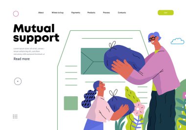 Karşılıklı Destek Bağış Kutularına Kıyafet Vermek -modern düz vektör konsepti insanların kıyafet çantalarını bırakma kutusuna koyması Gönüllü, işbirlikçi kaynak alışverişi metaforu