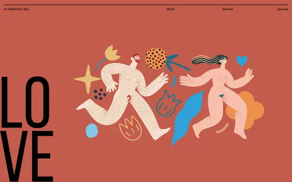 Valentine Love Chase Modernes Flaches Vektorkonzept Illustration Eines Lachenden Nackten — Stockvektor