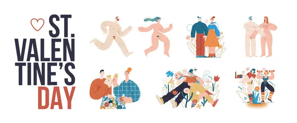 Serie Illustrazioni San Valentino Illustrazioni Concetto Vettore Piatto Moderne Coppie — Vettoriale Stock