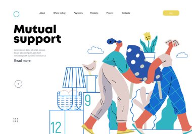 Karşılıklı Destek: Gönüllü, işbirlikçi kaynak ve hizmetler alışverişi metaforu olarak, kadınların ev eşyalarının işbirliğiyle taşınmasına ilişkin modern düz vektör kavramının taşınmasına yardım