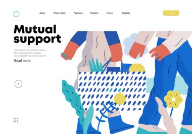 Karşılıklı Destek: Ağır bir çanta taşımaya yardım etmek -modern düz vektör konsepti çiziminde bir kadının alışveriş çantası taşımasına yardım etmek. Gönüllü, işbirlikçi hizmet değişimi metaforu