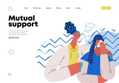 Karşılıklı Destek: Duygusal yardım ve destek -modern düz vektör konsepti- arkadaşını kederinden rahatlatan bir kadının tasviri Gönüllü, işbirlikçi kaynak değişimi, hizmetler metaforu