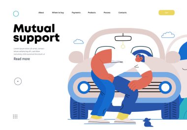 Karşılıklı Destek: Başıboş bir hayvanın -modern düz vektör kavramının benimsenmesi bir insanın arabasını yolda bir kedi yavrusu için durdurması gönüllü, işbirlikçi bir kaynak değişimi, hizmetler metaforu
