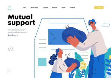 Karşılıklı Destek Bağış Kutularına Kıyafet Vermek -modern düz vektör konsepti insanların kıyafet çantalarını bırakma kutusuna koyması Gönüllü, işbirlikçi kaynak alışverişi metaforu