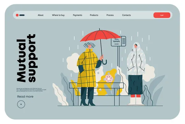 Mutual Support Offer Umbrella Stranger Modern Flat Vector Concept Illustration — Stock Vector